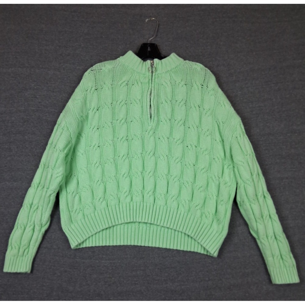 St Johns Bay Womens Sweater XL Green Cable Knit Crop Pastel Soft Girl Preppy
